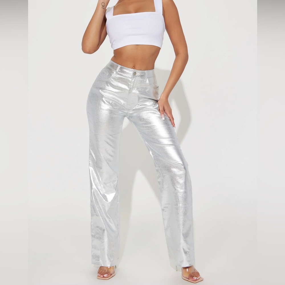 High Waist Stretchy Metallic Pant